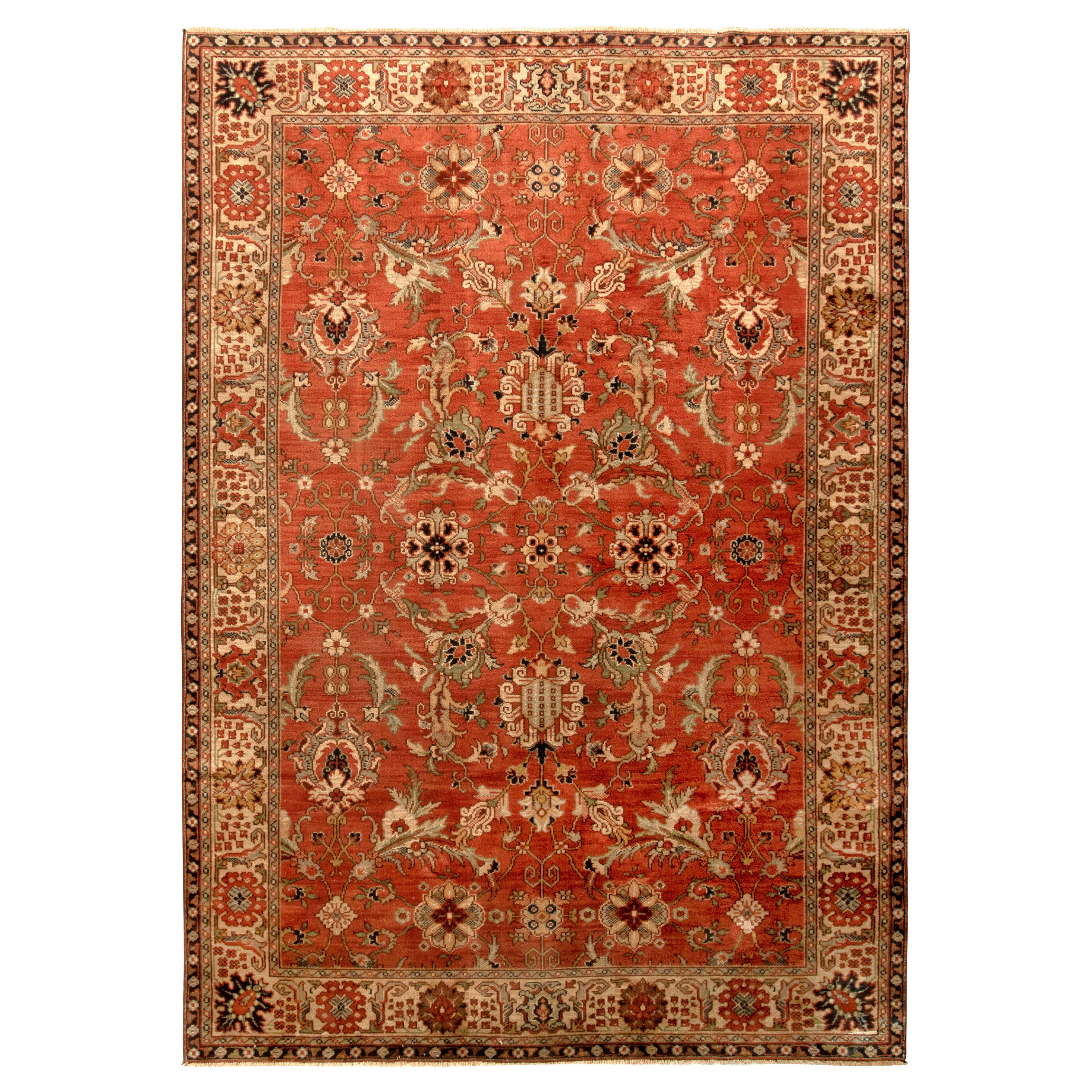 Antique Sultanabad Persian Style Rug in Red and Green all over floral pattern
