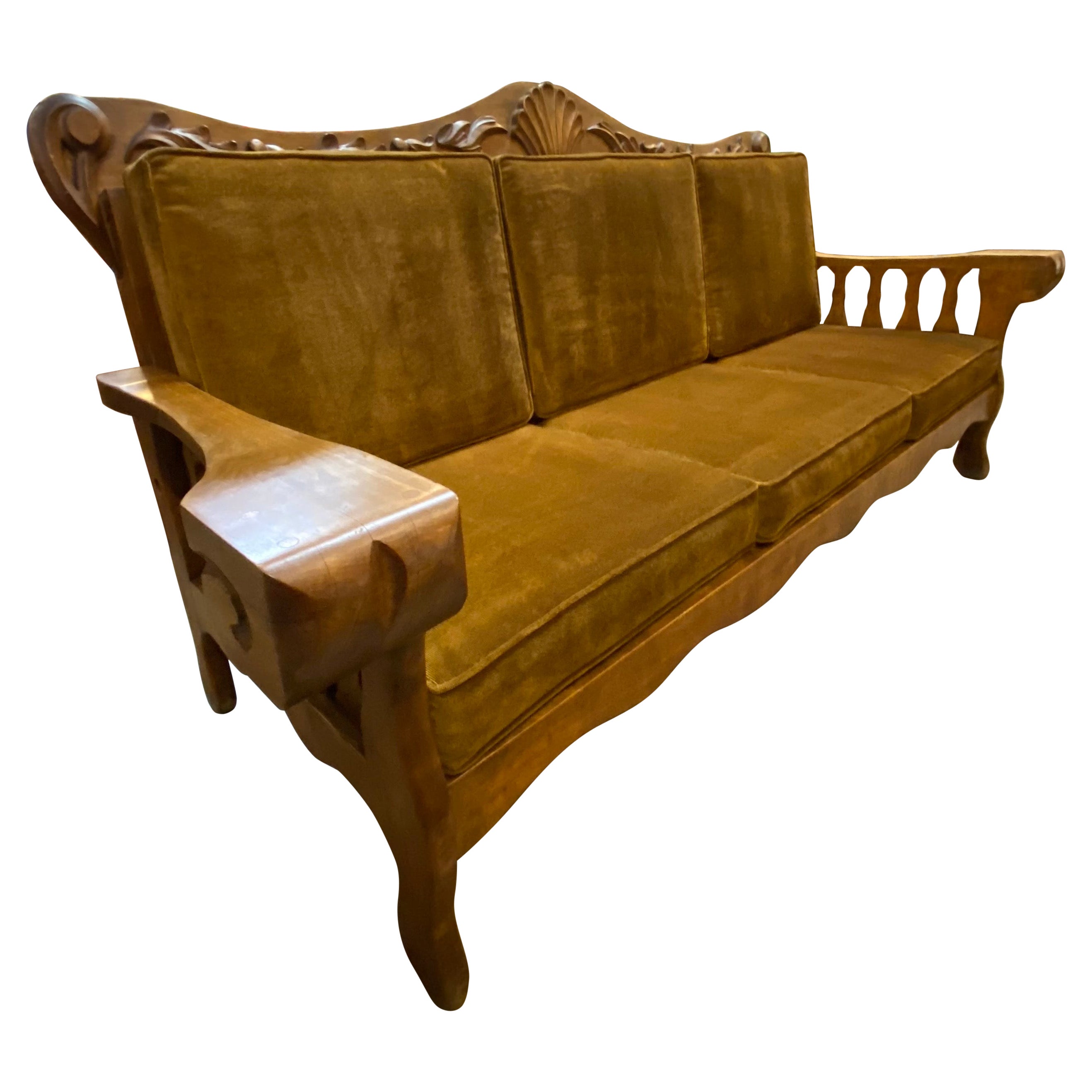 Hacienda Style Mexican Wood Carved Sofa, Circa 1950's, Mexico