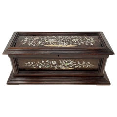 Antique French Napoleon III Rosewood Jewell Box with Silver Inlay Circa 1860-1870
