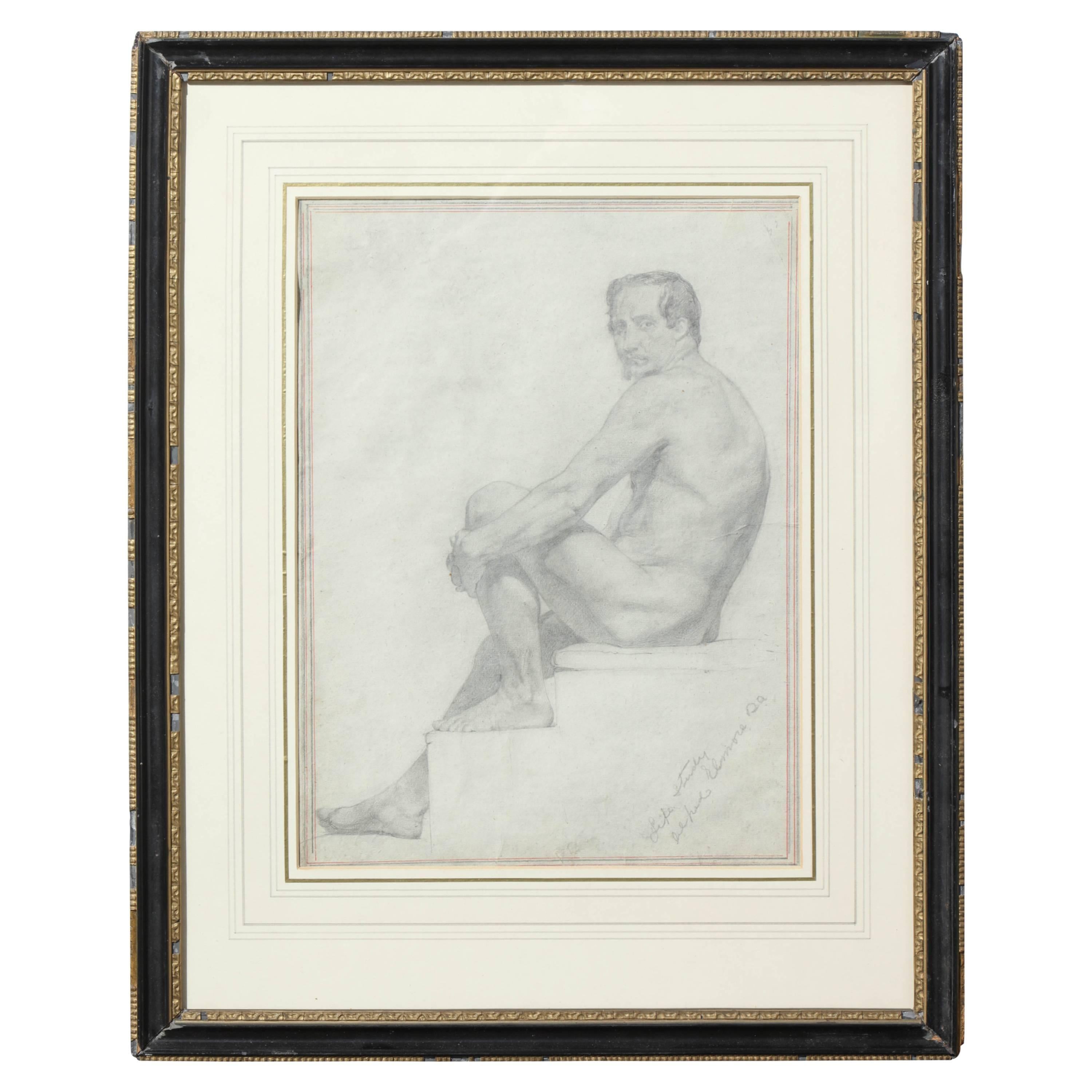 Mid-19th Century Irish Drawing of Male Nude by Alfred Elmore For Sale