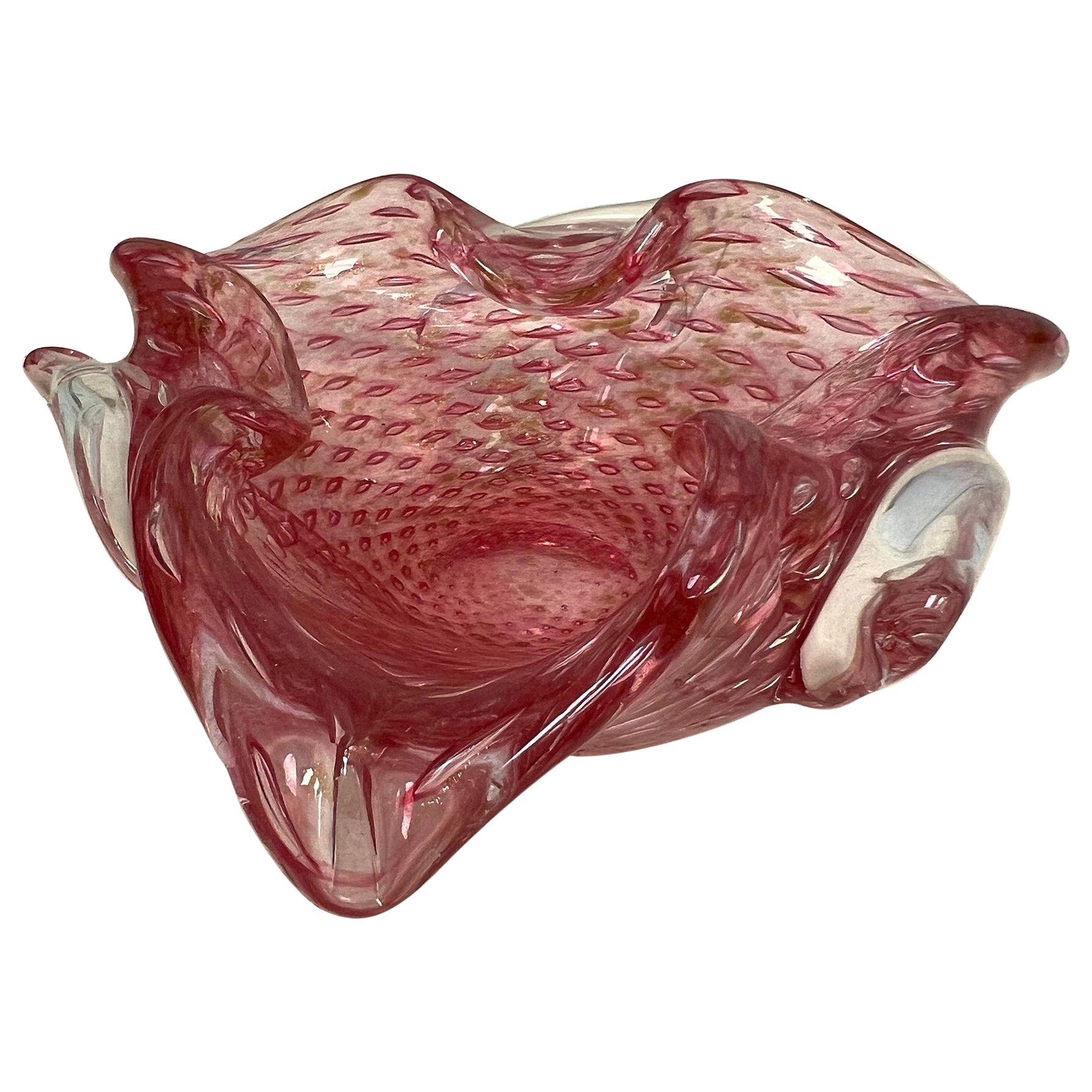 Murano della metà del XX secolo in rosa con fiocchi d'oro avventurosi