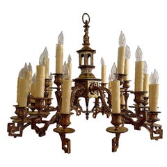 Antique French Chinoiserie Bronze D' Ore 24 Light Chandelier, Circa 1890.