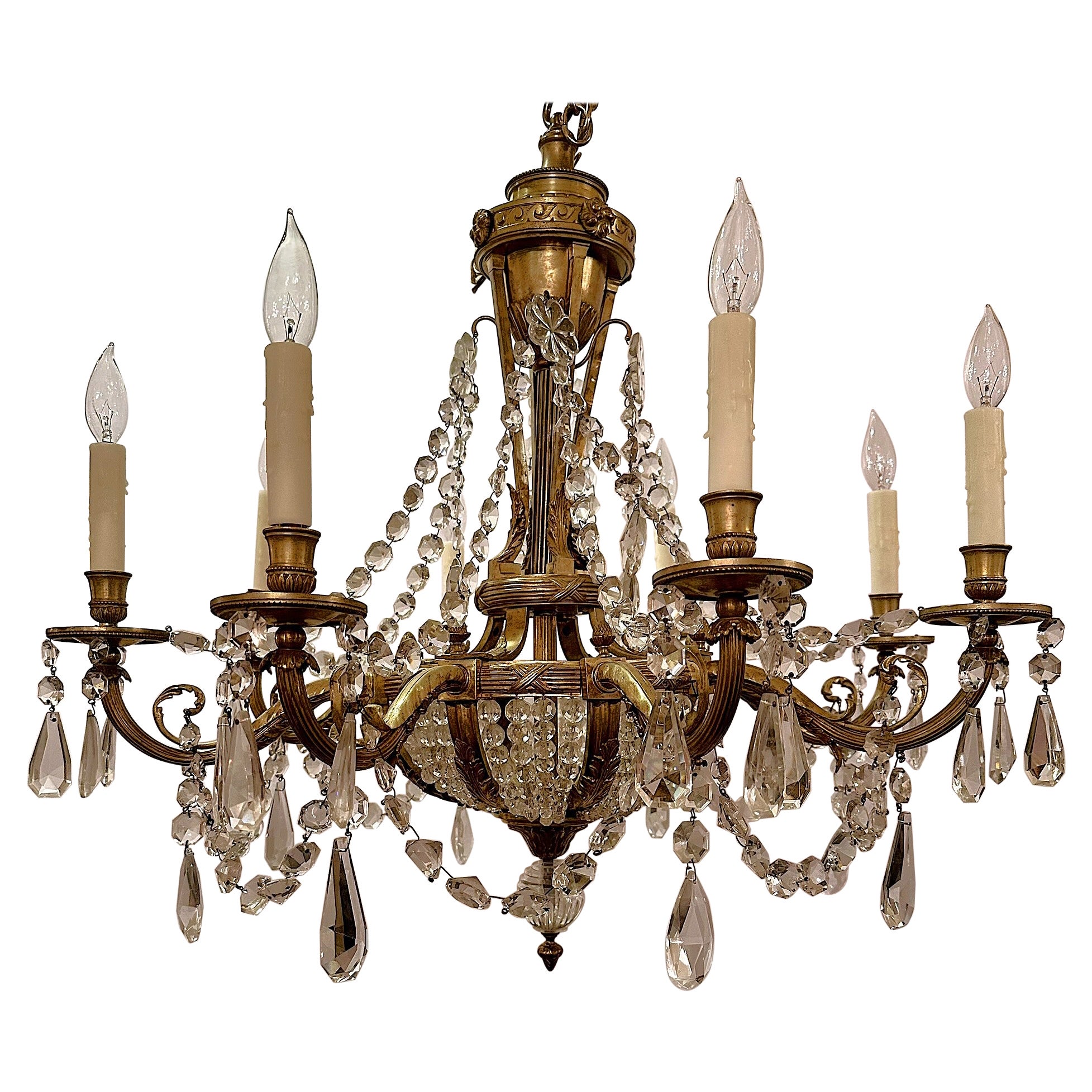 Antique French Crystal and Bronze D' Ore Chandelier, Circa 1890's.