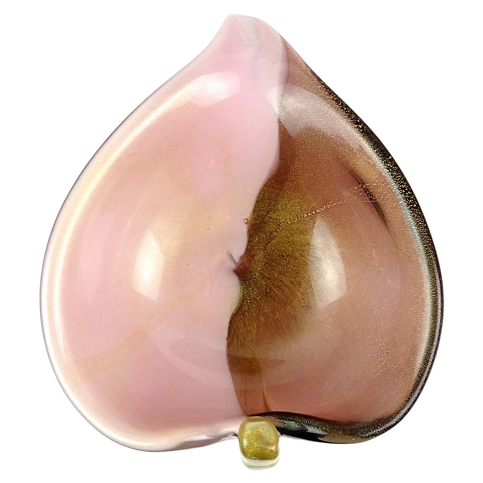 Murano Purple Gold Fleck Calla Lily Italian Art Glass Decorative Vide Poche Bowl