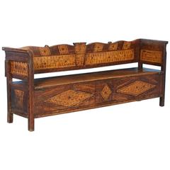 Antique Original Brown Painted Hungarian Bench with Storage, circa 1880