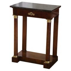 Antique 19th Century French Empire Marble Top Mahogany Console Table with Drawer