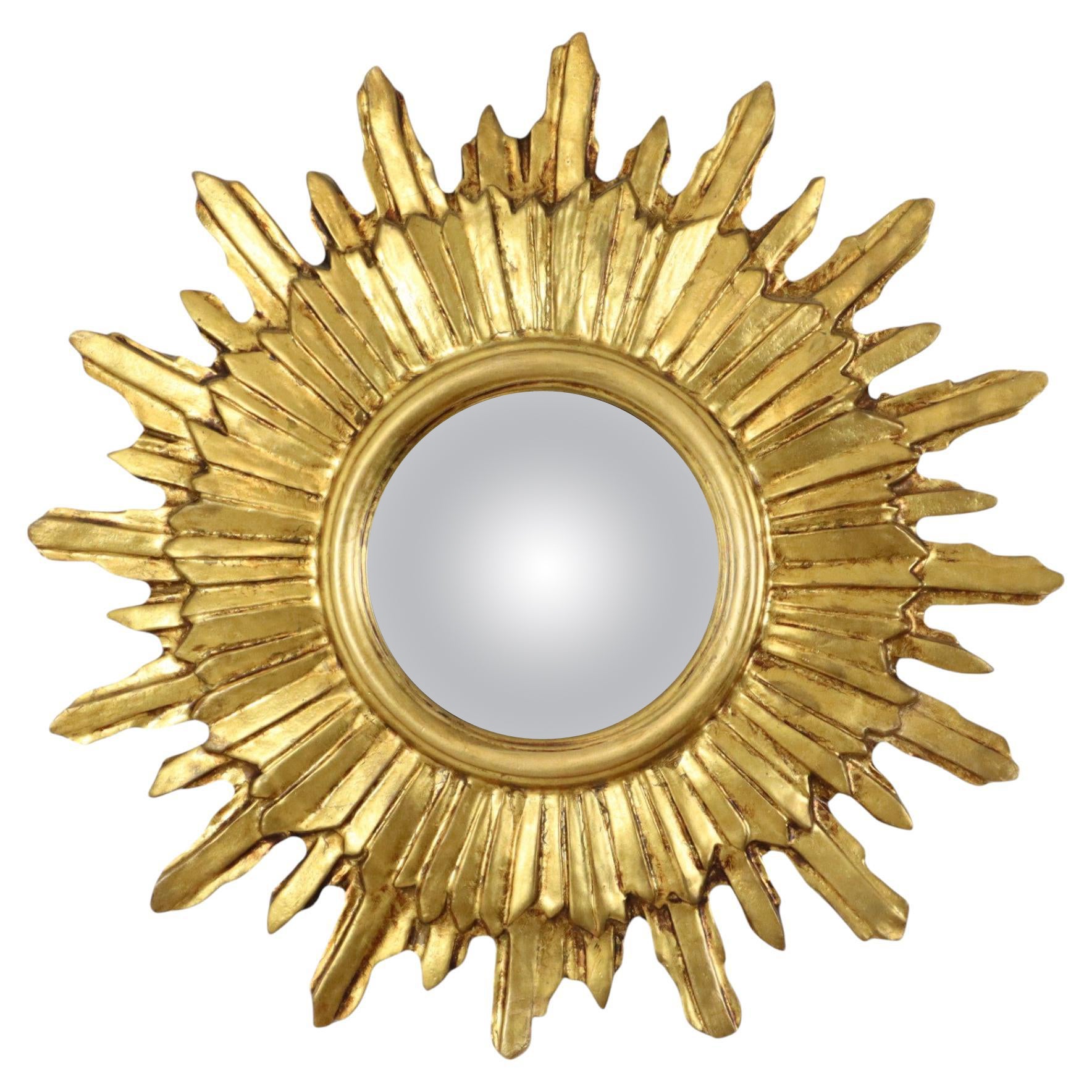 Golden Sunburst Spiegel Sun Spiegel Wood Konvexe Hexe Spiegel Sixties im Angebot