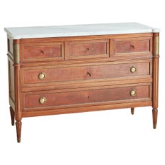 Commode de style Maison Jansen en acajou et marbre avec détails en laiton, France
