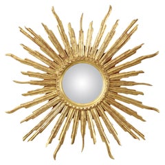 Large Gold Leaf Gilded Wooden Sun Mirror Sunburst Mirror 75cm
