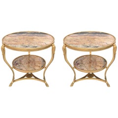 Exceptional Pair of 19th Century French Bronze and Marble Gueridons
