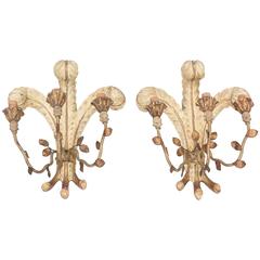 Unusual Pair of Italian Carved Wood "Duke of Windsor" Wall Sconces 8