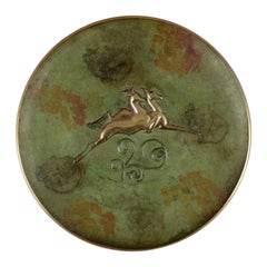 Ove Fritz Rasmussen. Art Deco bronze dish with a motif of deers.