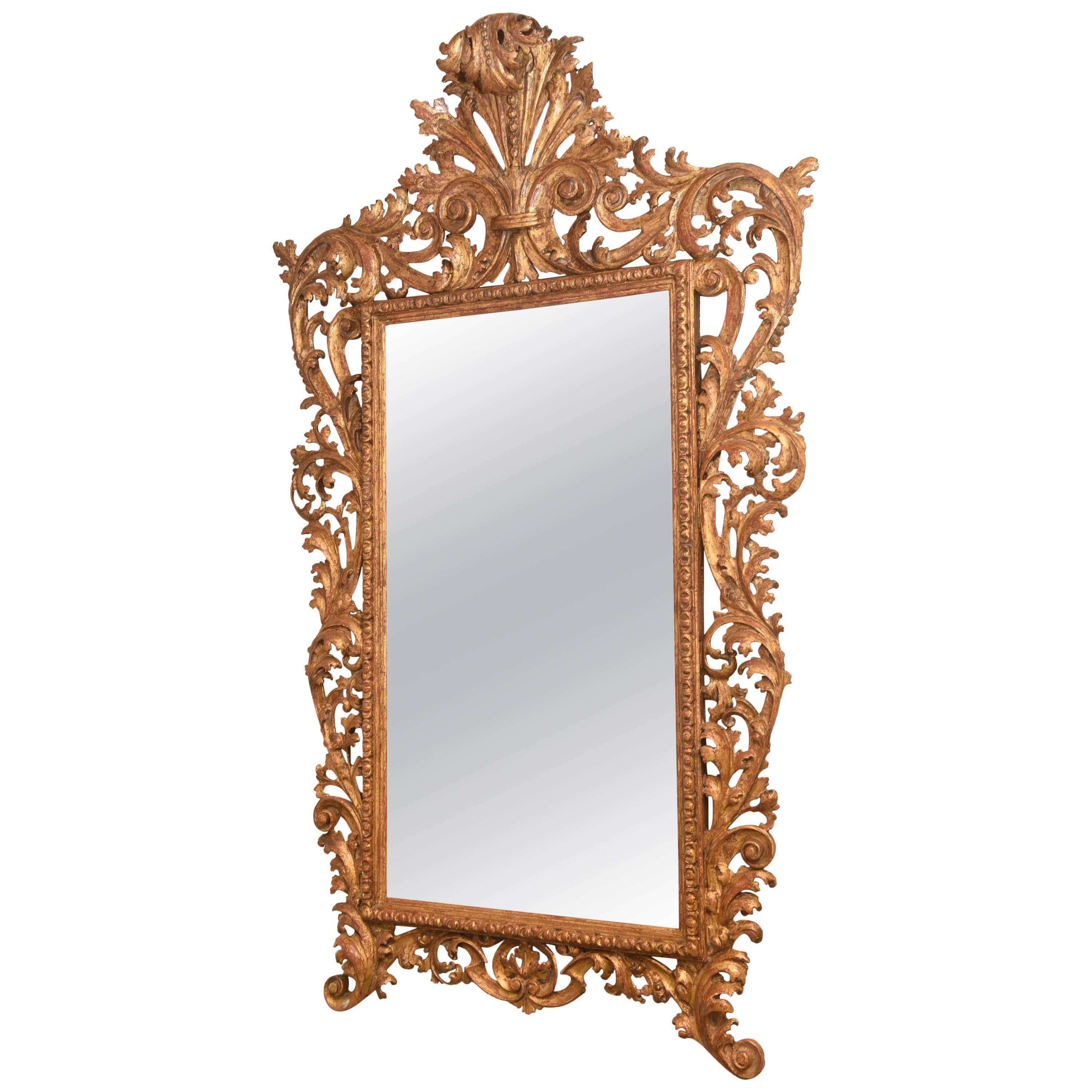 Large, Foliate Carved, 19th Century Italian Giltwood Mirror