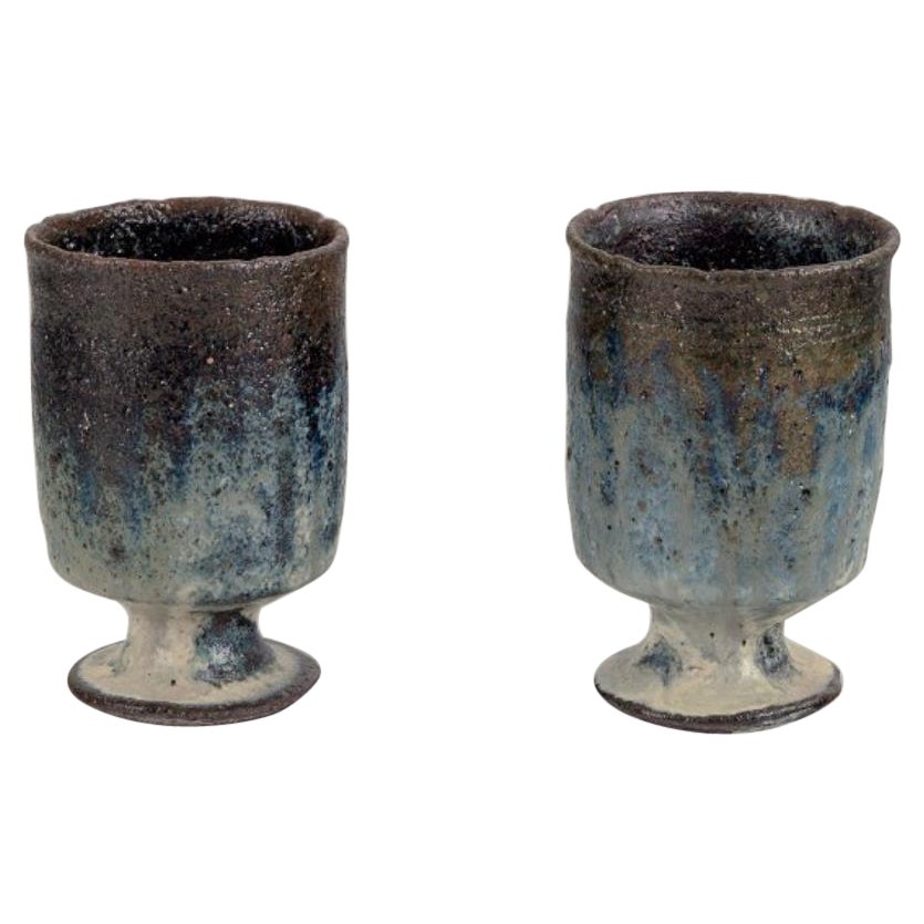 Gutte Eriksen, Denmark. Two cups in ceramic in raku technique. Approx. 1960