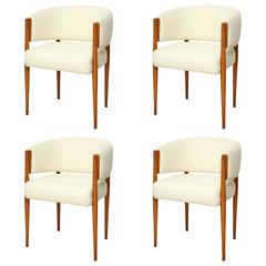 Mid-Century Danish Modern Upholstered Wood Chairs, Set of Four, circa 1950s