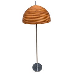 Raymor Chrome Lamp with Stacked Rattan Shade