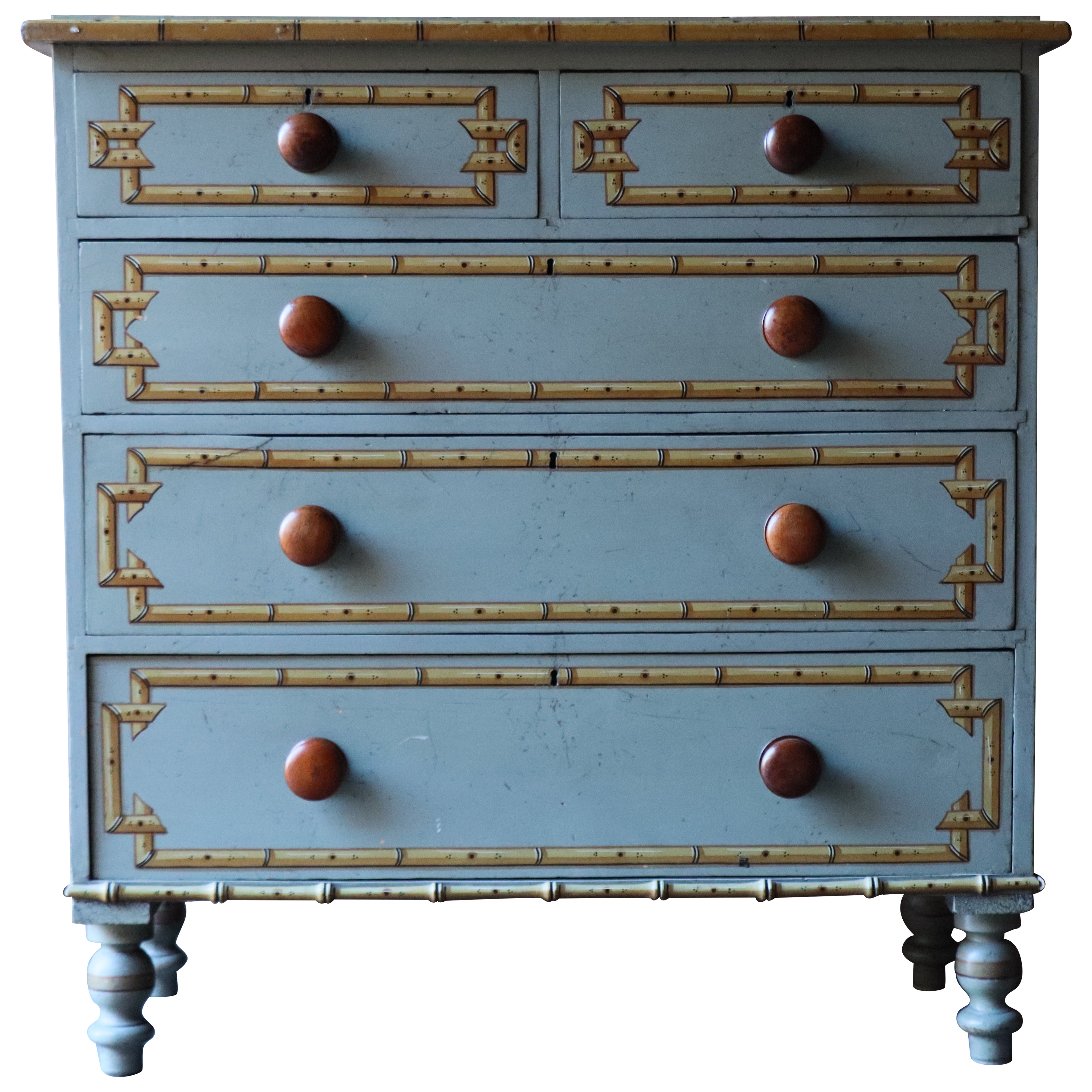 19th Century English Painted Chest of Drawers, Faux Bamboo, Victorian