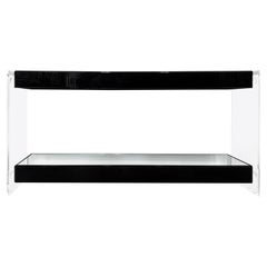 1970s Lucite Acrylic Console Table, Mirrored a Top and Shelf