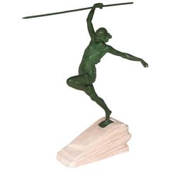 Antique Art Deco Sculpture by Pierre Le Faguays a.k.a. Fayral, Amazonian Javelin Thrower