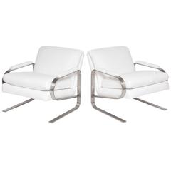 Pair of 1970s Mid-Century Modern Lounge Chairs Style of Milo Baughman