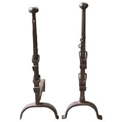 Antique 19th Century Large French Andirons, Firedogs, Louis XV Period