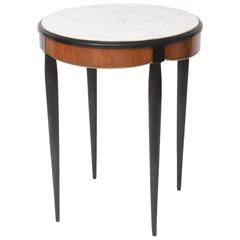 Round Art Deco Table, Mahogany, Gilt Bronze, Marble and Black Lacquer Wood