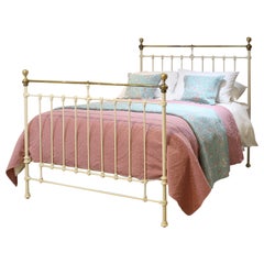 Cream Victorian Antique Bed with Straight Brass Tops Rails MK315
