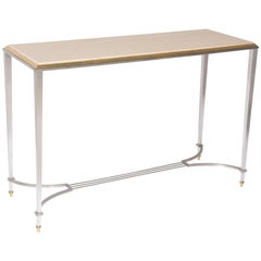 Console Table in Travertine, Steel and Brass