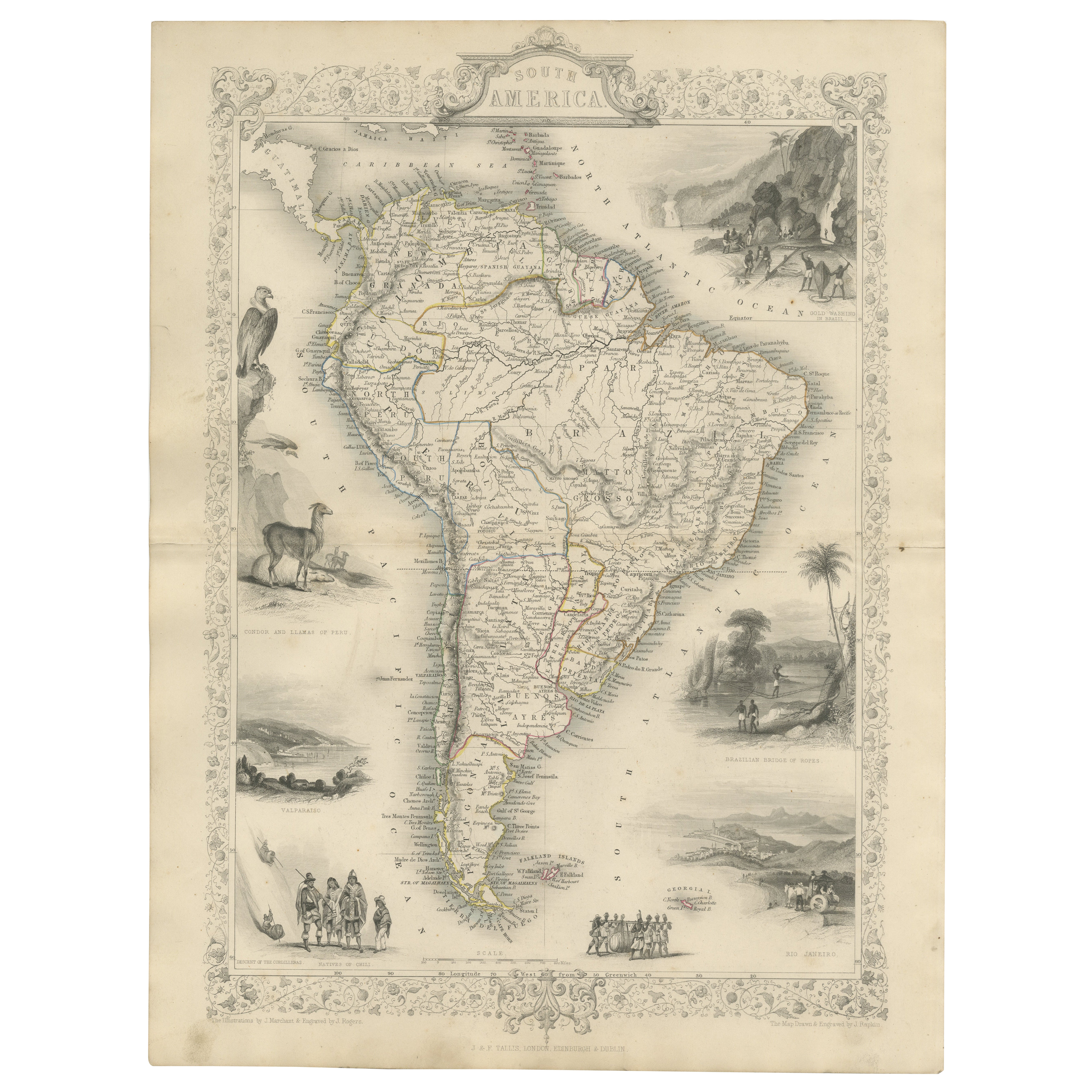 Ornate 1850s Map of South America: A Masterpiece of Exploration & Art by Rapkin