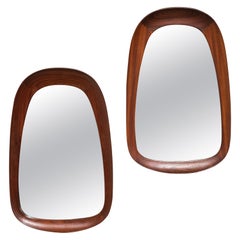 Pair of Teak Wall Mirrors with Crystal Glass by Glas & Trä, Sweden, 1950s