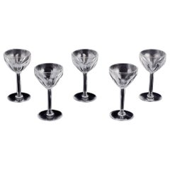 Val St. Lambert, Bélgica. Juego de cinco copas de vino blanco Art Déco de cristal