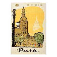 Original-Vintage-Reiseplakat Riga, touristischer Besuch, UdSSR, Sowjetische Lettsche Kathedrale