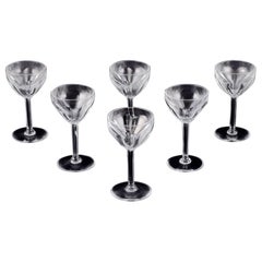 Val St. Lambert, Belgium. Set of six Art Deco white wine glasses in crystal