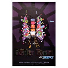 Póster de viaje original de época Visita el planeta Tierra Orbitz Nueva York David Klein