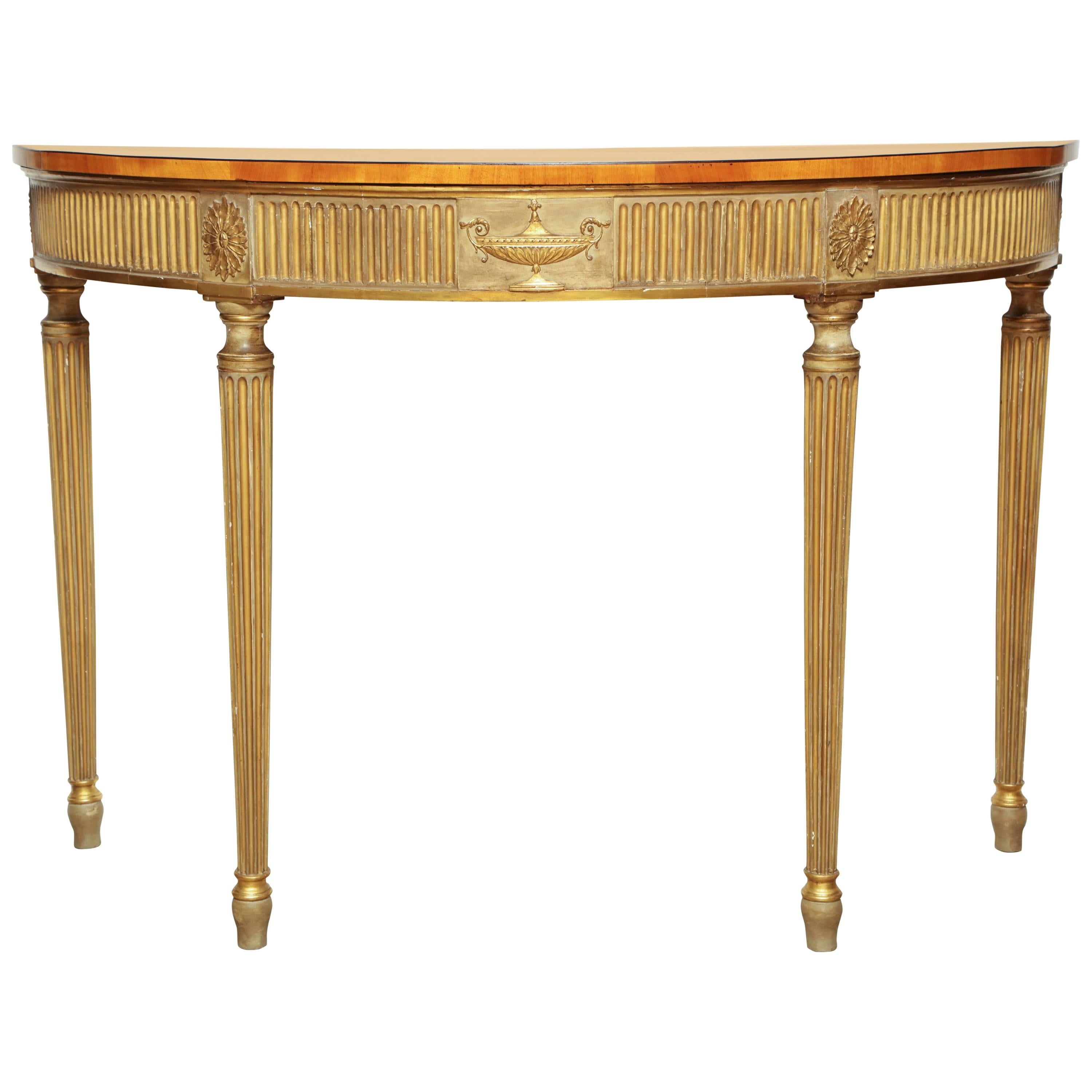 George III (Adam) Satinwood and Gilt Demilune Console