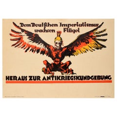 Original Antique Propaganda Poster German Imperialism Growing Wings Anti War
