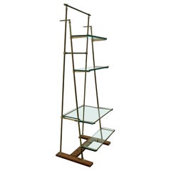 French Parisian Bar or Bistro Liquor Display Brass Glass Wood Stand Shelf