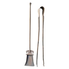 Antique French Wrought Iron Fireplace Tools or Fire Tools, 18th Century