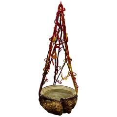 Hanging Ceramic Vessel with Hippie Macrame