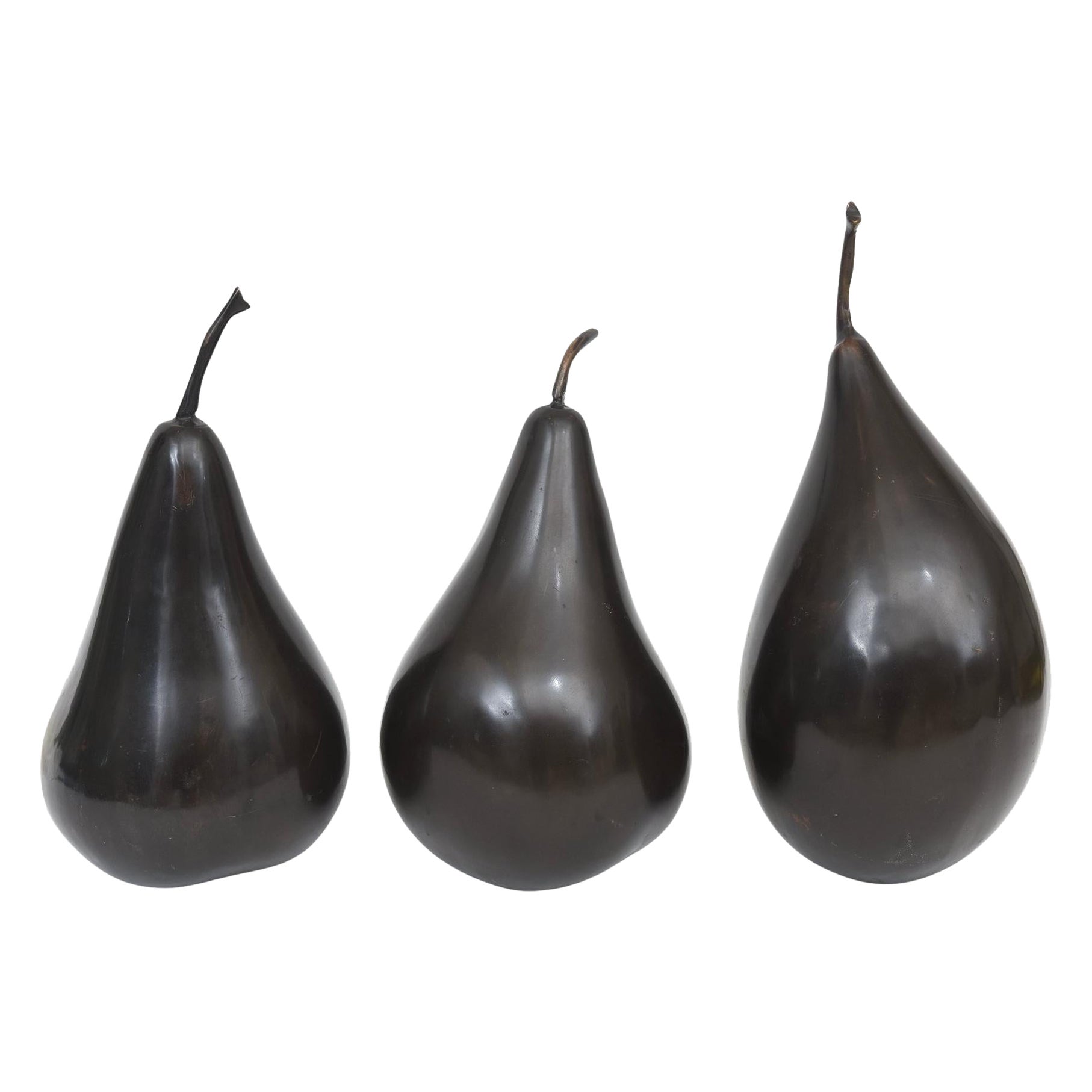 Bronze Trio Of Large Abstract Pear Sculptures For Sale