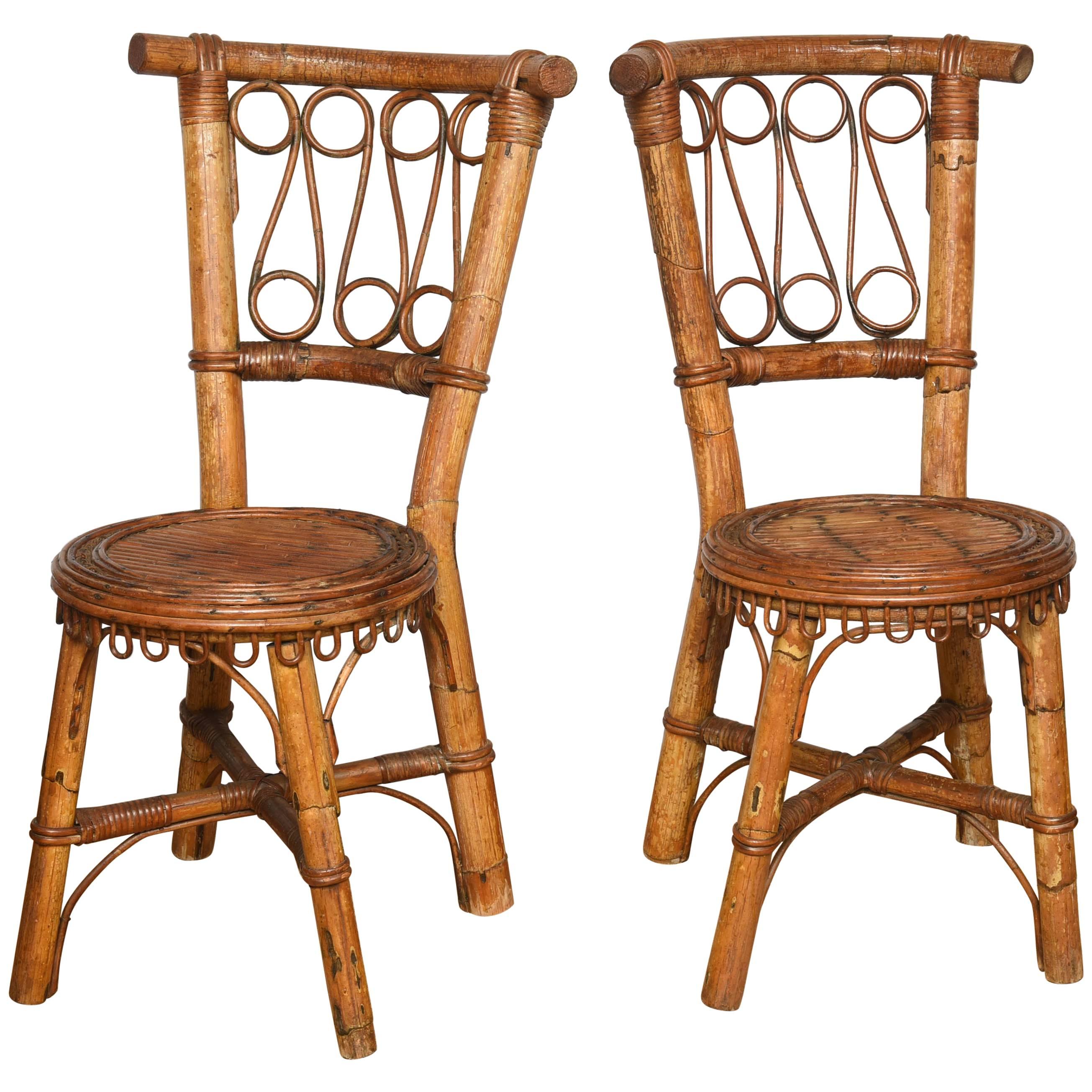 Vintage Pair of Bamboo Italian Chair