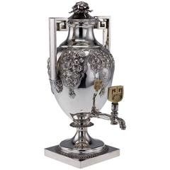 Antique 19th Century Georgian Solid Silver Embossed Tea Urn, C Wright circa 1817