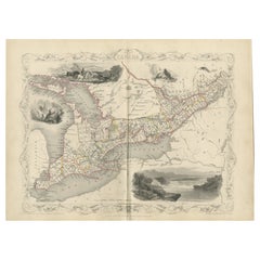 Carte de l'Ouest canadien du XIXe siècle avec les chutes du Niagara et des scènes indigènes