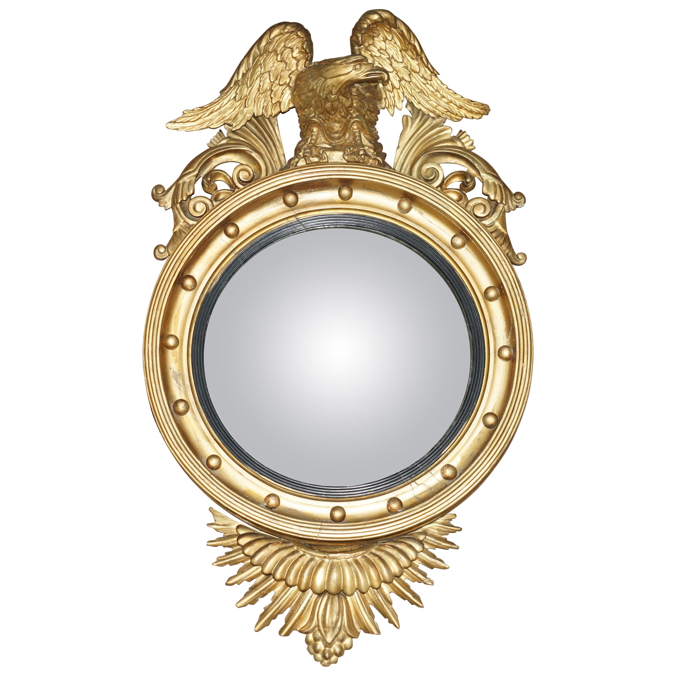 ANTiQUE REGENCY CIR 1820 ALBAN VOKINS GOLD GILTWOOD CONVEX BULLSEYE EAGLE MIRROR