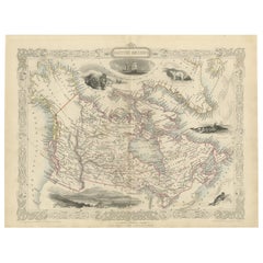 Antique 19th-Century Decorative Map of British America with Arctic and Pacific Vignettes