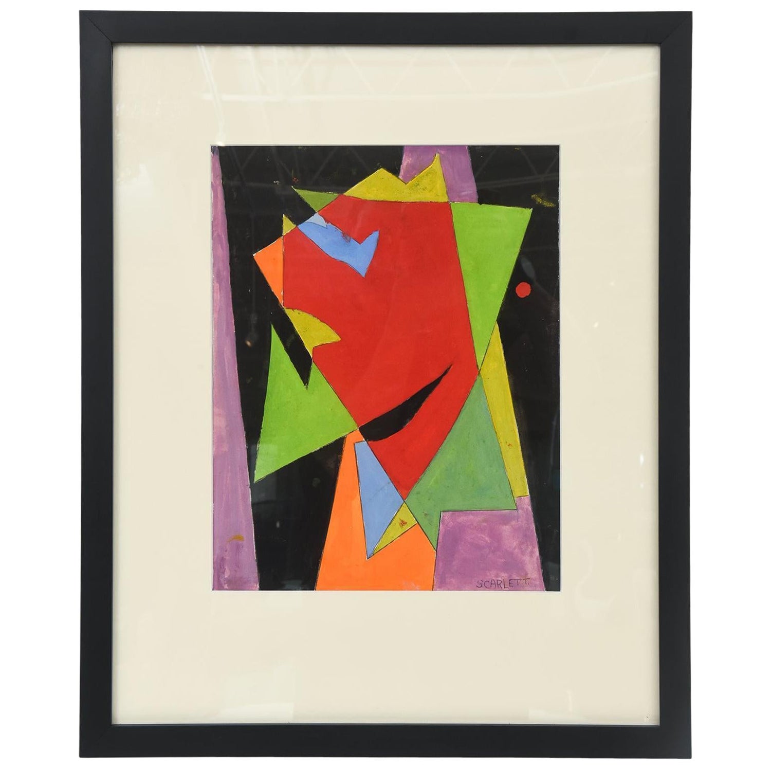 Signierte Rolph Scarlett Acryl auf Papier gerahmt Rot, Orange, Lila, Grün, Vintage