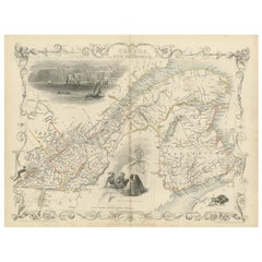 Decorative 1850s Map of Eastern Canada and New Brunswick with Historic Vignettes