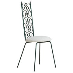 Grenada' Wrought Iron + Ivory Boucle Accent Chair Attributed to Arthur Umanoff