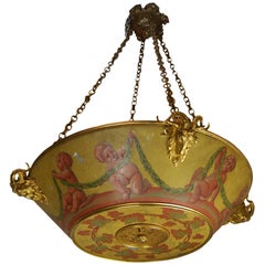 Vintage Neoclassical Painted Tole and Bronze Chandelier Attributed to Caldwell 