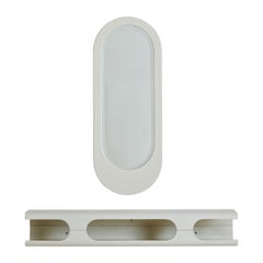 Console murale italienne en bois blanc + miroir, années 1960